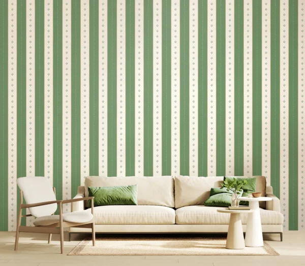 Hoopla Decorative Stripe Forest Wallpaper | Rich Green Stripe Design