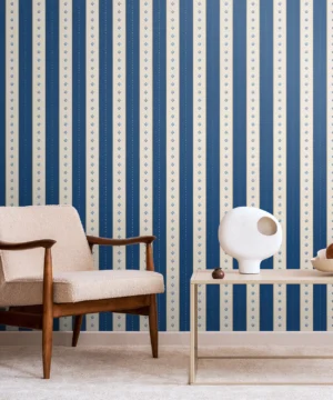 Hoopla Decorative Stripe Denim Mix Wallpaper | Classic Blue Stripe Design