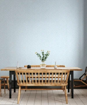 Hoopla Mini Leaf Sky Wallpaper | Soft Blue Leaf Print Design