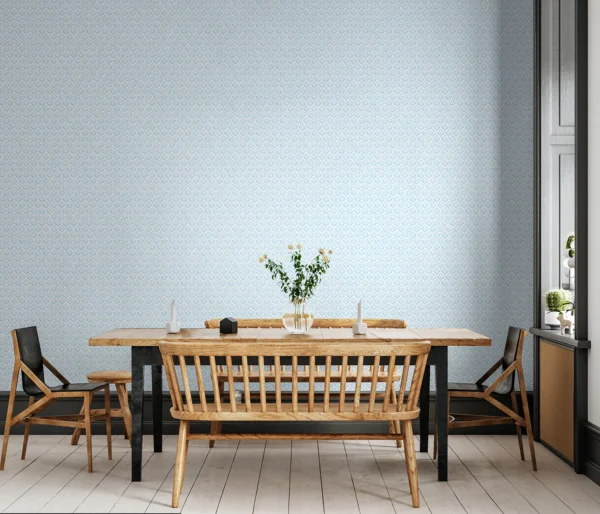 Hoopla Mini Leaf Sky Wallpaper | Soft Blue Leaf Print Design