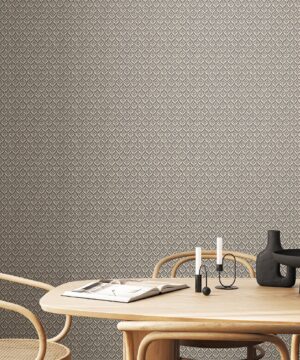 Hoopla Mini Leaf Graphite Wallpaper | Modern Dark Leaf Print